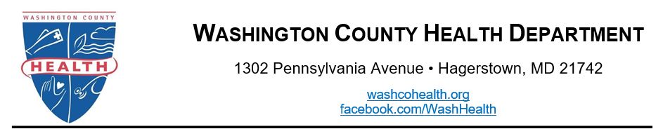 Washington County Health Department, 1302 Pennsylvania Ave, Hagerstown, MD 21742. website washcohealth.org, facebook: facebook.com/WashHealth