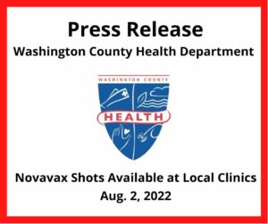 Press release: Novavax shots now available through local clinics; health department logo; info in post