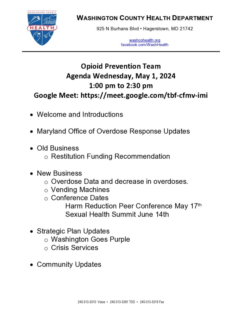 Opioid Prevention Team Meetings Now Open to the Public; Next One Scheduled for May 1
