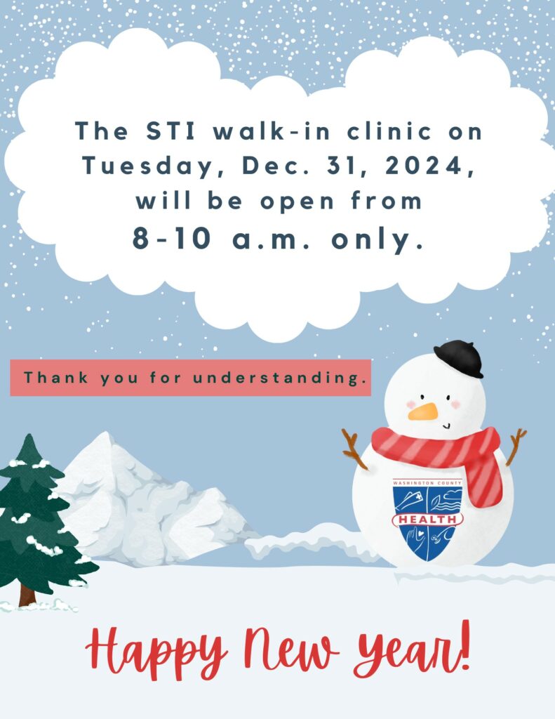 STI Clinic on Tuesday, Dec. 31, open for morning hours only – 8-10 a.m.